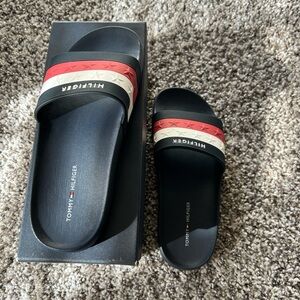 Tommy Hilfiger Black and Red Logo Slides